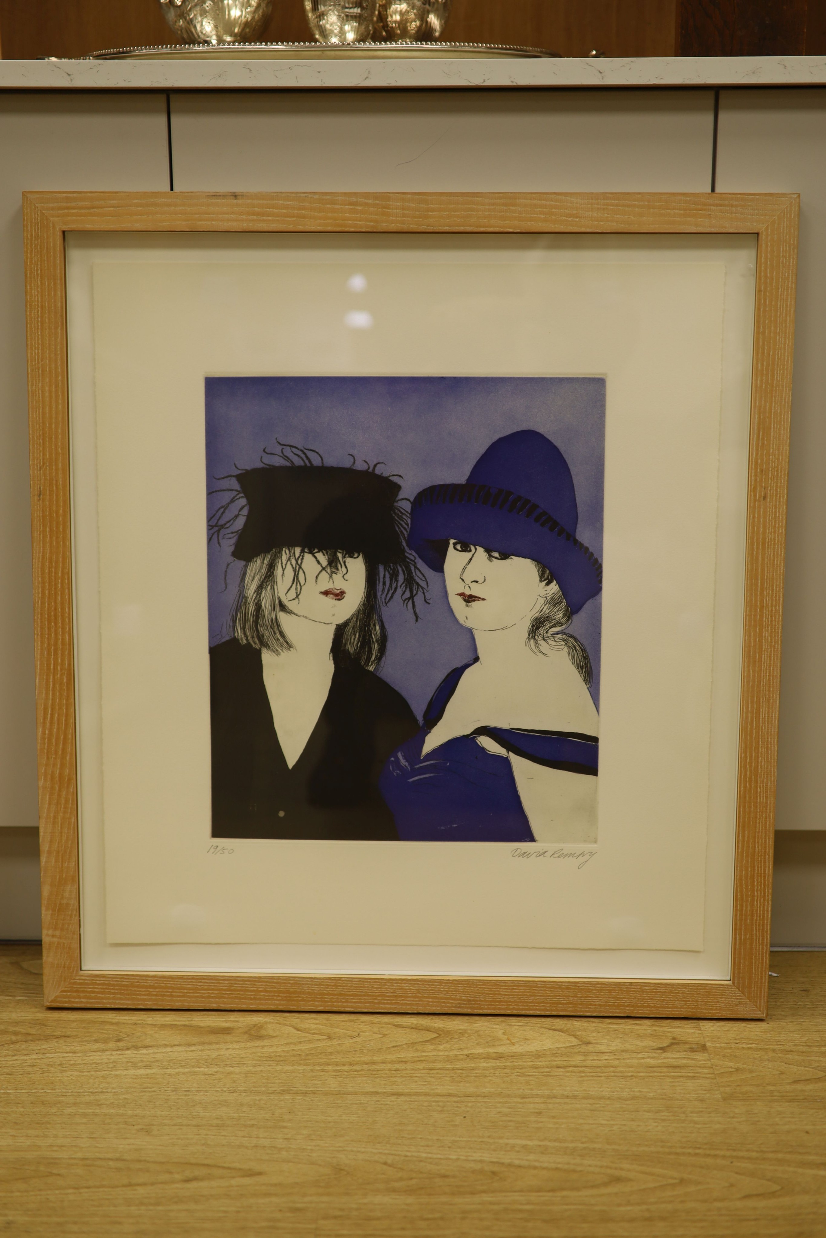 David Remfry (1942-), etching from the ‘Hat Box suite’, ‘Clancy & Caroline’, signed, 19/50, overall 66 x 58cm.